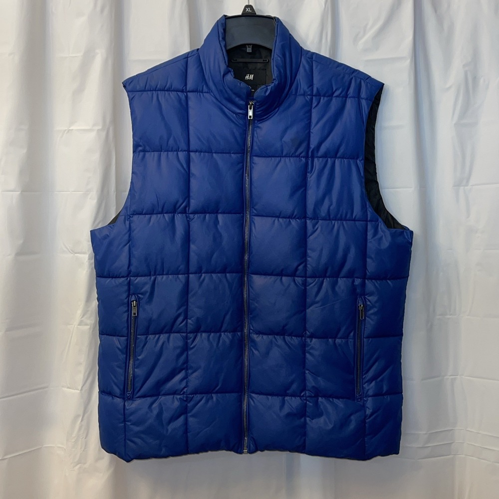 H&M Blue Quilted Puffer Lined‎ Vest Water Repellent Wind Resistant Full Zip XXL